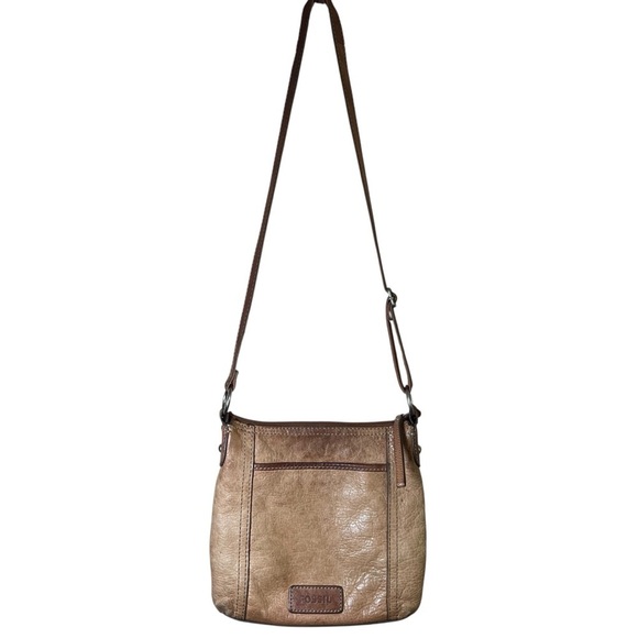 VTG FOSSIL Genuine Leather Brown Crossbody Bag Tan Satchel Zip-Top Key Charm Y2K - Picture 2 of 14